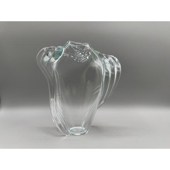 1981 Thomas Buechner Vase Very Light Aqua Clear w/Ribs Vitrix Art Glass Vintage - Picture 2 of 12